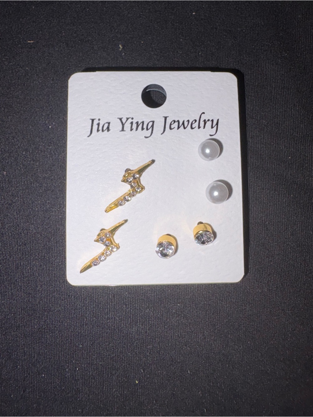 Fashion Jewelry Gold, White & Clear Stud Earring Trio Set